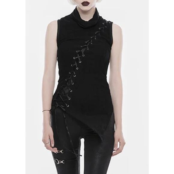 Punk Rave Personality Asymmetric High Collar Sleeveless Punk T-shirt XS/S NWT - Picture 1 of 10